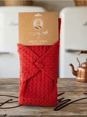 Only 1 Available 🩷 New Dolly Parton 2025 Red Fridge Towel with Snap Closure